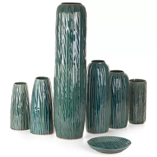 Rea kerámia váza Zöld/bézs 12x12x28 cm