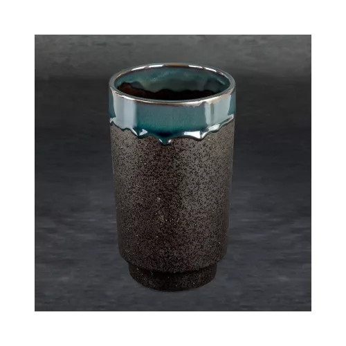 Hani fekete kerámia váza türkiz betéttel 12x12x20 cm