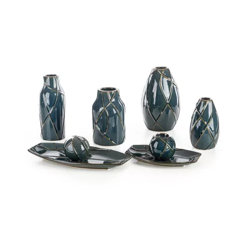 Teo dekoratív kerámia tál Türkiz 41x20x3 cm