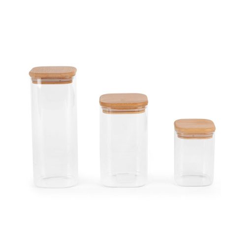 Pola1 3db-os üveg tárolóedény szett fa fedéllel - 800/1600/2000 ml
