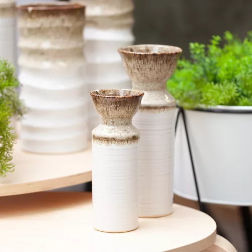 Erina kerámia váza Fehér/barna 10x10x25 cm