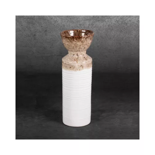 Erina kerámia váza Fehér/barna 13x13x35 cm