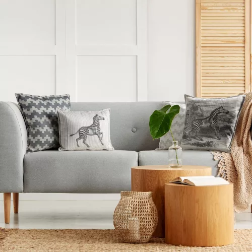 Geo mintás párnahuzat Acélszürke/bézs 45x45 cm