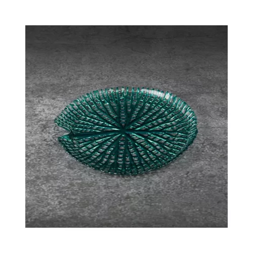 Mela dekoratív üveg tál Türkiz 24x3 cm