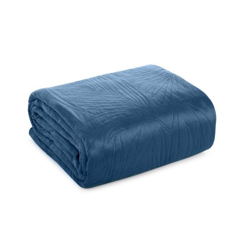 Luiz4 bársony ágytakaró pálmalevél mintával Gránátkék 170x210 cm