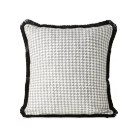   Pepita mintás párnahuzat rojtos szegéllyel Ezüst/fekete 45x45 cm