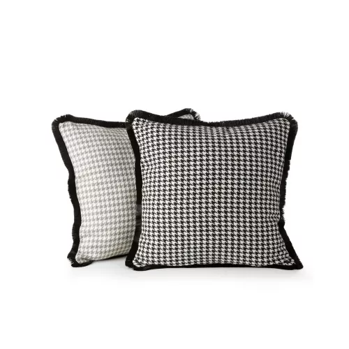 Pepita mintás párnahuzat rojtos szegéllyel Ezüst/fekete 45x45 cm
