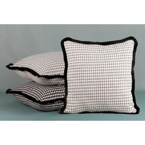 Pepita mintás párnahuzat rojtos szegéllyel Ezüst/fekete 45x45 cm