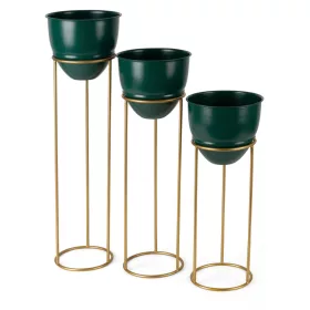   Donica virágtartó állvány szett Sötétzöld/arany 3db-os
