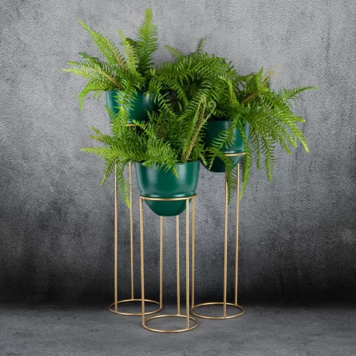 Donica virágtartó állvány szett Sötétzöld/arany 3db-os