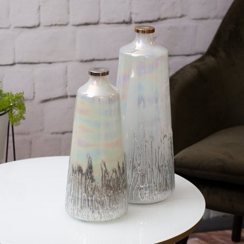 Aden üveg váza fém peremmel Krémszín/ezüst 15x15x36 cm