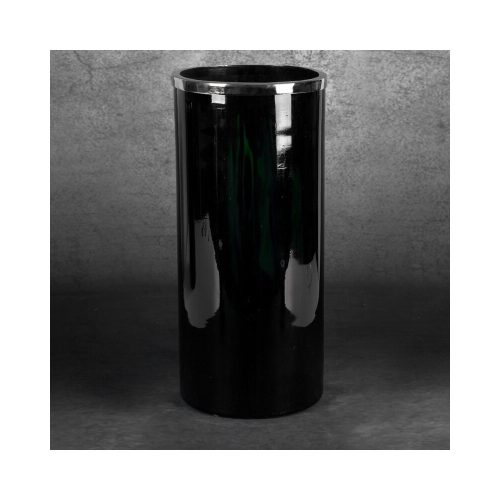 Capri műüveg váza fém peremmel Fekete/zöld 21x21x45 cm