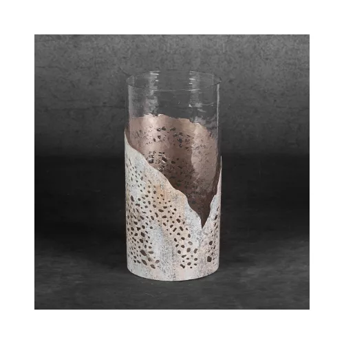 Dimon üveg gyertyatartó Bézs 13x13x27 cm