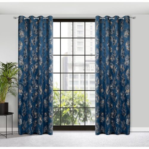 Gloria levél mintás sötétítő függöny bársony gránátkék 140x250 cm