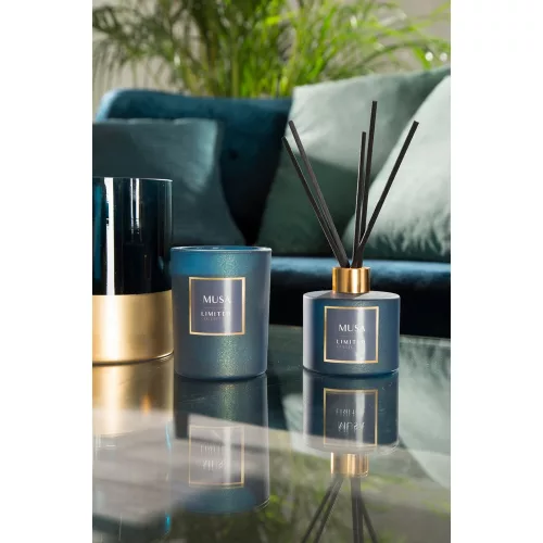 Musa illatos gyertya dekorüvegben Gránátkék 200g