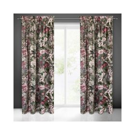   Glory bársony sötétítő függöny botanikai mintával Zöld 140x270 cm