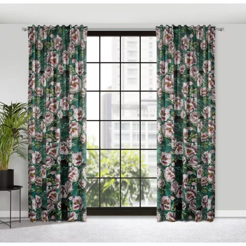 Palmera bársony sötétítő függöny 3d hatású virág mintával Zöld 140x270 cm
