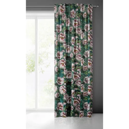 Palmera bársony sötétítő függöny 3d hatású virág mintával Zöld 140x270 cm