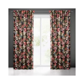   Peonia bársony sötétítő függöny festett virág mintával Burgundi vörös 140x270 cm