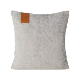   Zsenília párnahuzat feliratos bőr címkével Ezüst 45x45 cm