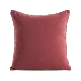   Len egyszínű párnahuzat dekoratív köves szegéllyel Piros 43x43 cm