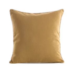   Len egyszínű párnahuzat dekoratív köves szegéllyel Mézsárga 43x43 cm