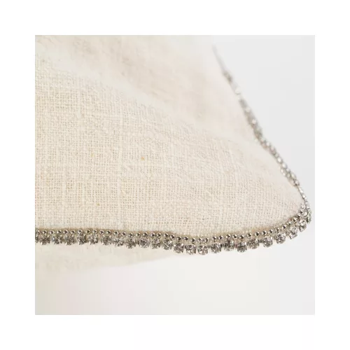 Len egyszínű párnahuzat dekoratív köves szegéllyel Krémszín 43x43 cm