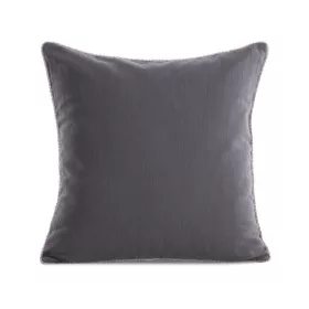   Len egyszínű párnahuzat dekoratív köves szegéllyel Acélszürke 43x43 cm
