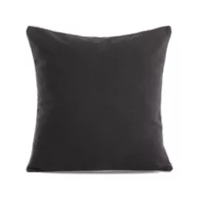   Len egyszínű párnahuzat dekoratív köves szegéllyel Fekete 43x43 cm