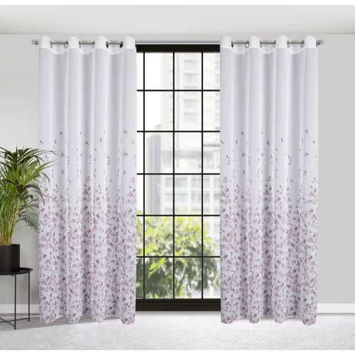 Noemi fehér - lila függöny apró levél mintás dekor 140x250 cm