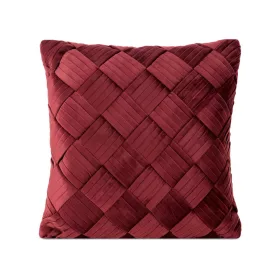   Sonia bársony párnahuzat látványos átfonással Burgundi vörös 45x45 cm