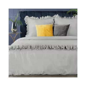   Reina23 fodrokkal díszített pamut-szatén ágyneműhuzat Világosszürke 220x200 cm - 70x80 cm 2db