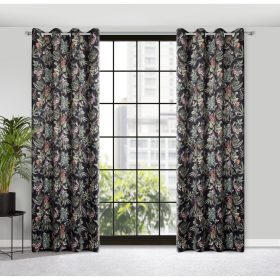   Becky bársony sötétítő függöny botanikai mintával Fekete 140x250 cm