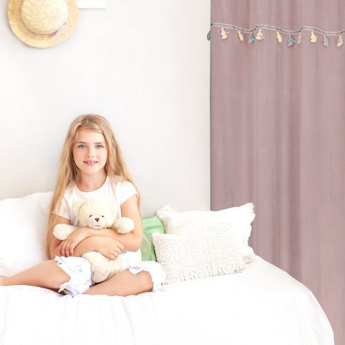 Kids gyerek függöny elefántos dekorszalaggal Pasztell rózsaszín 140x250 cm