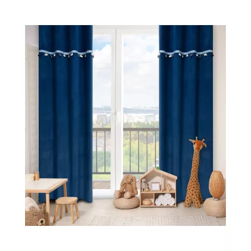 Car gyermek függöny autó díszekkel  Gránátkék 140x250 cm