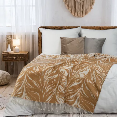 Puha pamut-akril rojtos takaró levélmintával Fehér 150x200 cm