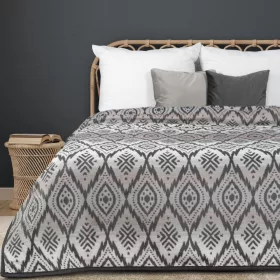   Puha pamut-akril takaró boho stílusú mintával Fehér/acélszürke 150x200 cm