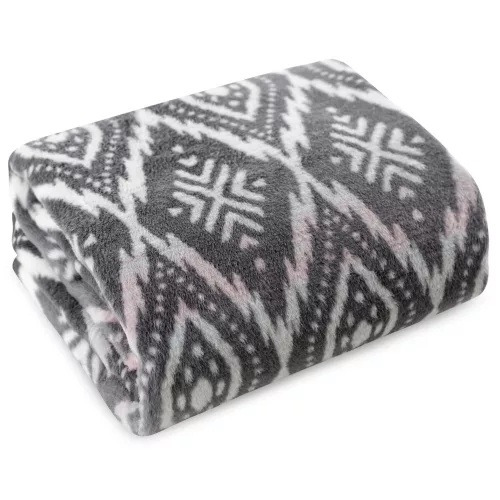 Puha pamut-akril takaró boho stílusú mintával Fehér/acélszürke 150x200 cm