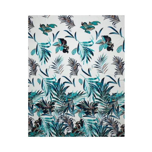Pilar plüss takaró egzotikus levélmintával Fehér/türkiz/gránátkék 150x200 cm