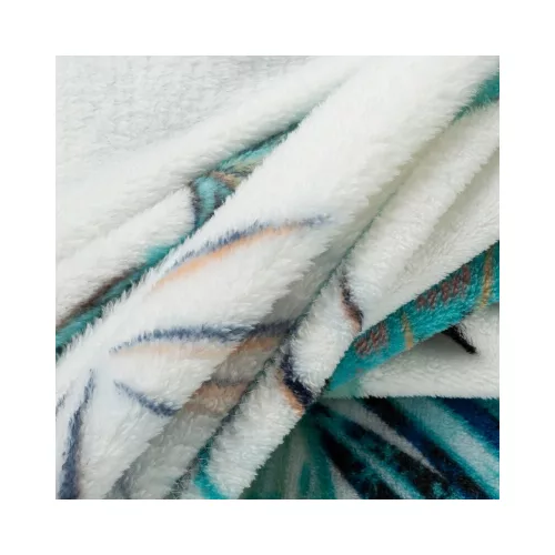 Pilar plüss takaró egzotikus levélmintával Fehér/türkiz/gránátkék 150x200 cm
