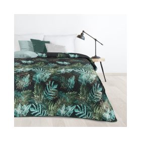   Dawosa velúr ágytakaró egzotikus levélmintával Fekete/zöld 170x210 cm