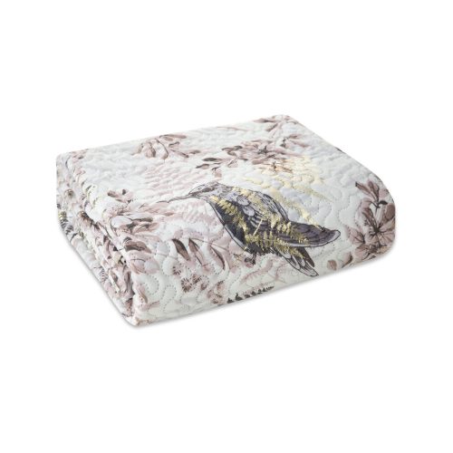 Poly velúr ágytakaró madár és ágmintával Fehér 170x210 cm