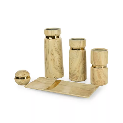 Aliza1 márványos hatású kerámia váza Bézs/arany 12x12x30 cm