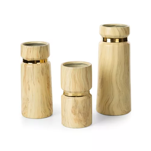 Aliza1 márványos hatású kerámia váza Bézs/arany 12x12x30 cm