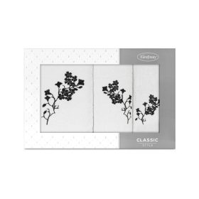   Blossom 3db-os virágmintás hímzett törölköző szett Fehér/fekete