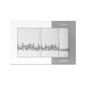   Clavia 3db-os törölköző szett virágos hímzéssel Fehér/grafit