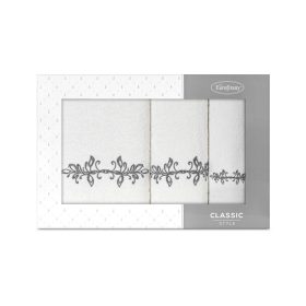   Kamelia 3db-os hímzett törölköző szett Krémszín/grafit