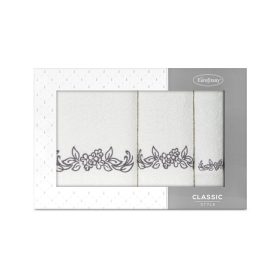   Clavia 3db-os törölköző szett virágos hímzéssel Krémszín/grafit