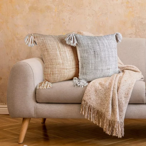 Gati vastag szövésű párnahuzat rojtokkal Rózsaszín 40x40 cm