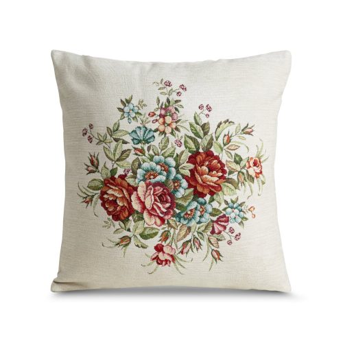 Virágmintás gobelin párnahuzat zsenília fonalból Natúr 45x45 cm +/-5%